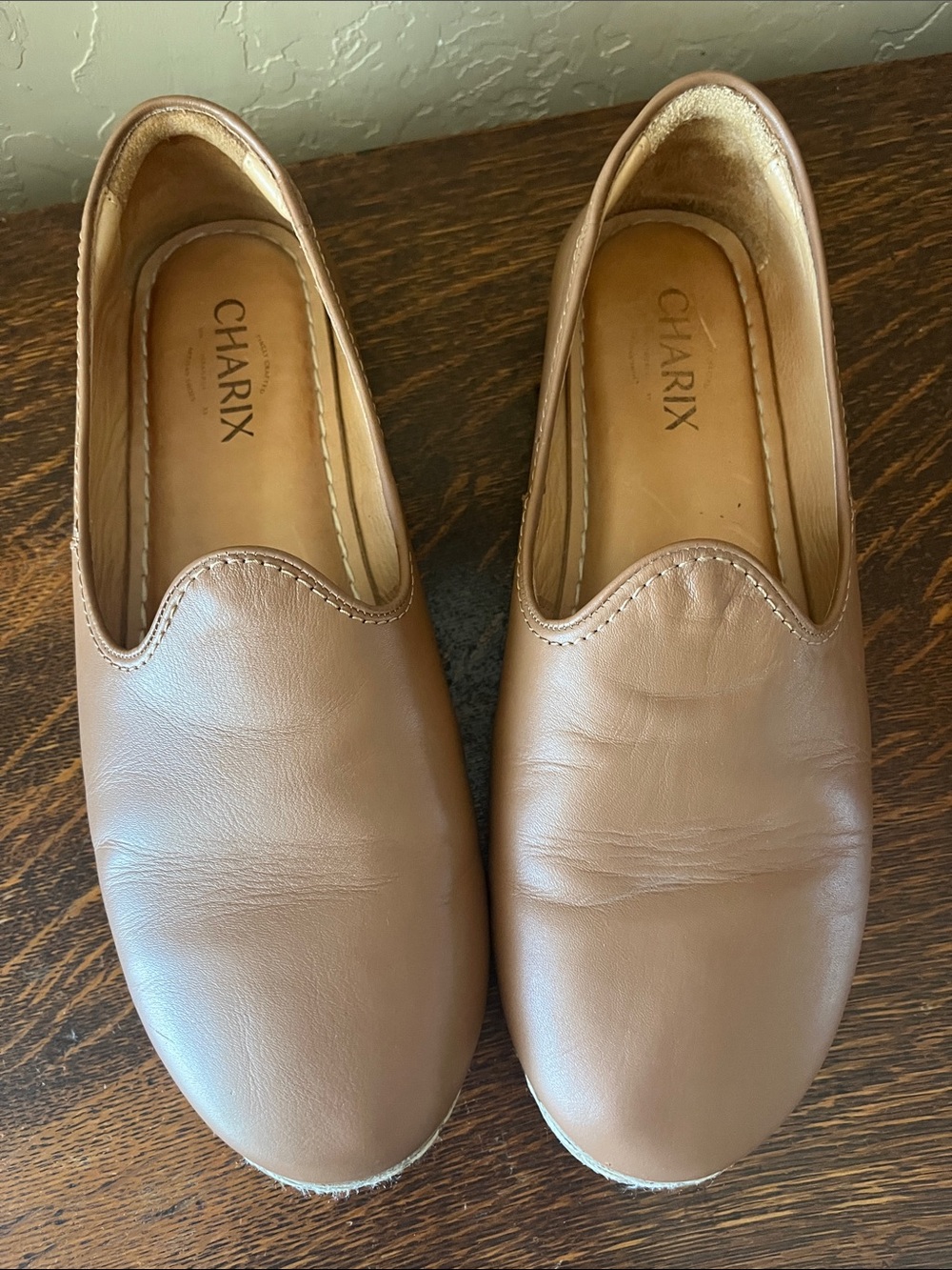 Charix Women's Light Brown Leather Slip-On Loafers